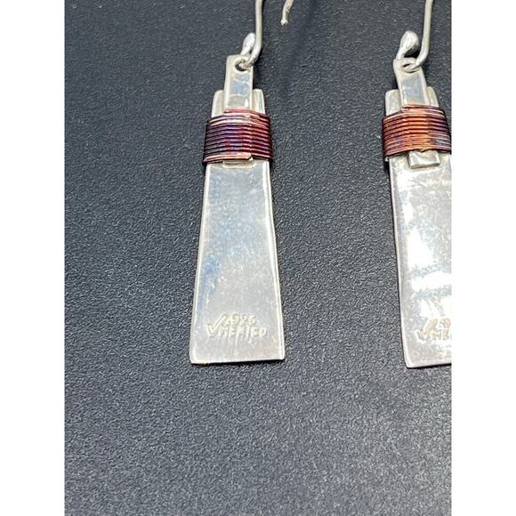 Mexico 925 Designer Signed  
Copper Wrapped Dangle Cone Shaped Earrings - Picture 8 of 12